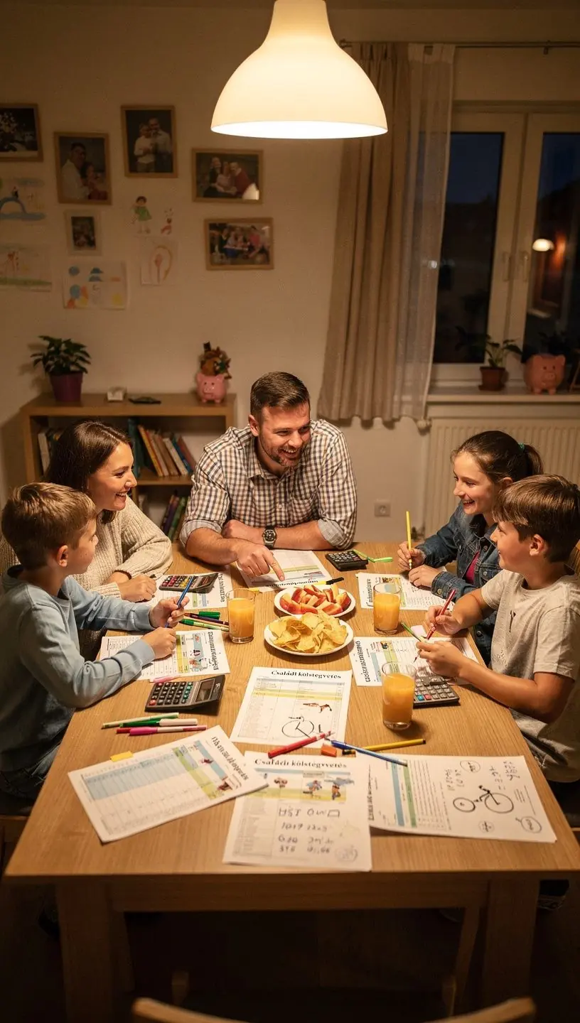 Családi költségvetés készítése során használt táblázat és diagram.